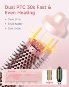 Thermal Brush, FLYZEMAA 1.5 Inch Heated Round Brush for Long Dry Hair, Heated Brushes Straightener with 3 Temp Settings, Blowout Brushes for Curling & Volumizing, Anti-Scald Nylon Bristles(Pink)