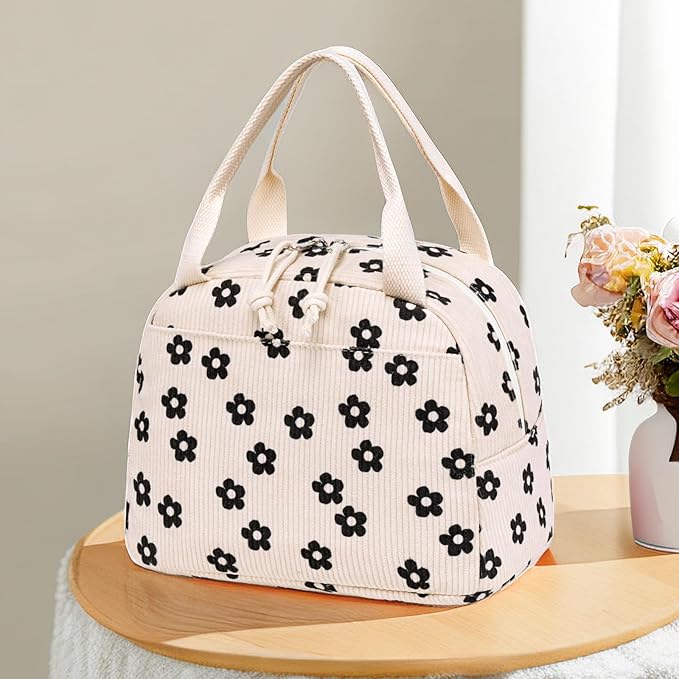 Bluboon Lunch Bag for Women Men Cute Corduroy Lunch Tote Bags Reusable - Image 2