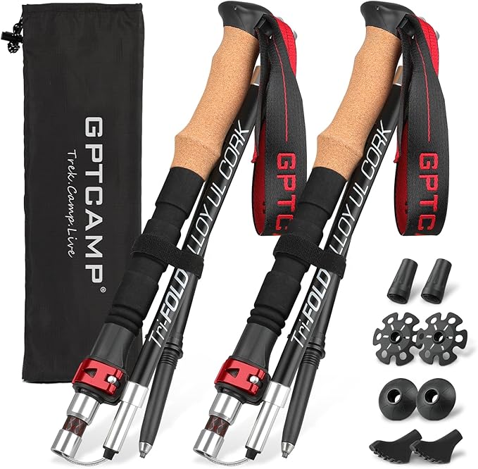 GPTCAMP Nordic Walking Stick, Cork Handle, Lightweight 7075 Aluminum Trekking by GPTCAMP