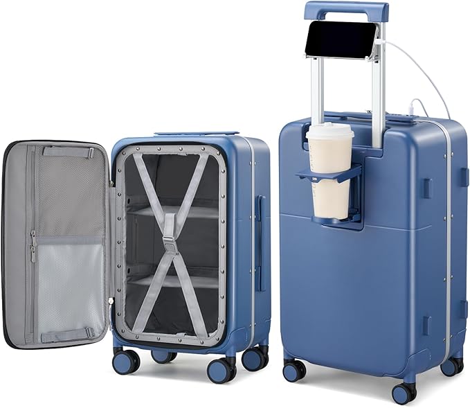 Hanke 28 Inch Luggage with Cup Holder and Charge, Top Opening Hard Shell by Hanke