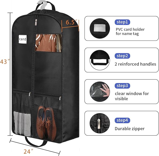 43" Heavy Duty Garment Bags Suit Bags Travel, Suit Holder - Image 6