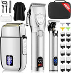 Professional Hair Clippers Set for Men, Electric Foil Shavers for Men, Barber Kit Clipper and Trimmer Set with Travel Case