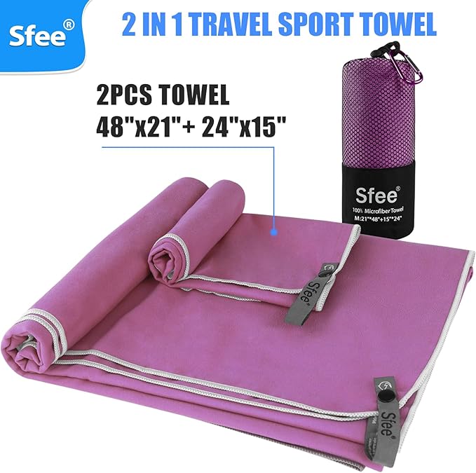 Sfee 2 Pack Microfiber Travel Towel, Quick Dry & Super Absorbent, Lightweight - Image 3