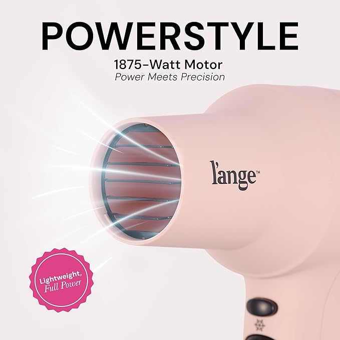L'ANGE HAIR PowerStyle Turbo Ionic Hair Dryer | 1875 Watt Professional Blow Dryer with Diffuser & Concentrator | Multiple Heat & Speed Settings for Fast Drying | Salon-Grade Styling Tools, Blush