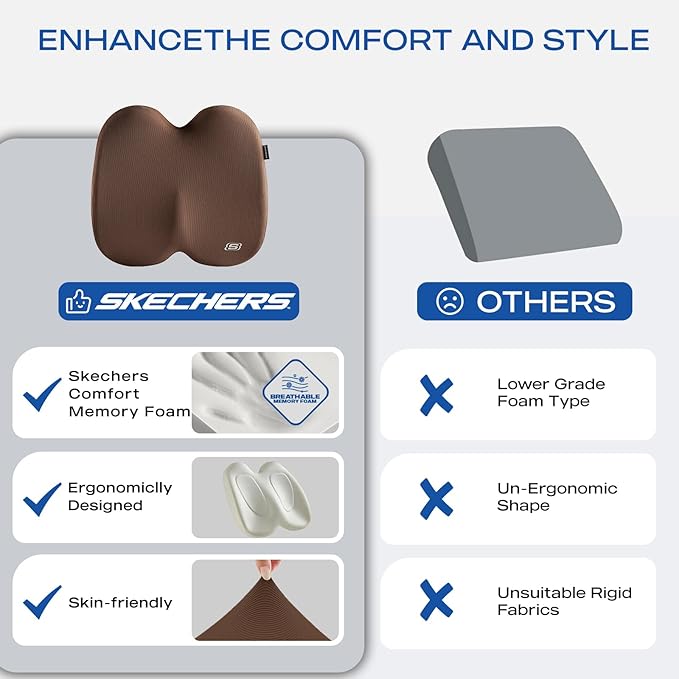 Skechers Memory Foam Seat Cushion, Ribbed Fabric Office Chair Cushion - Image 6