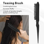 Hair Brush Set, Hair Brushes for Women Men kid Wet Dry All Hair Detangling Parting Styling, Brush Set with Detangler Brush, Edge Brush, Teasing brush, Rat Tail Comb (Black)