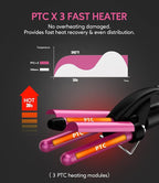 Farery Mini 3 Barrel Hair Waver - Portable Beach Wave Curling Iron for Short Hair, 1/2 Inch Ceramic Crimper with 3 Temp Settings & 30s Fast Heating, Dual Voltage Travel Hair Waver for Women, Pouch Bag
