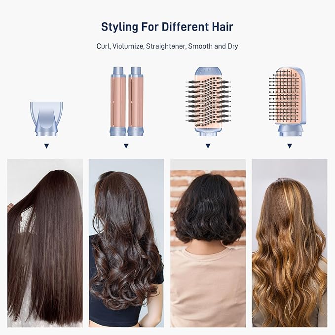 Hot Air Multi-Styler - 5 in 1 Professional Hair Wrap Styler Set with Air Curlers, Hair Dryer Brush, Straightener, Concentrator for Fast Drying Curling Straightening, Travel Case Included