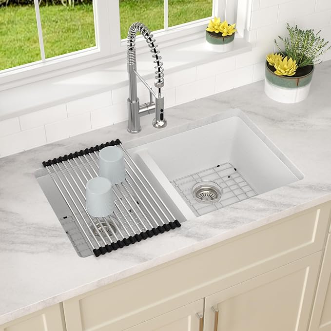 Dcolora 33 Inch Double Bowl Undermount Kitchen Sink White Deep Double Basin - Image 3