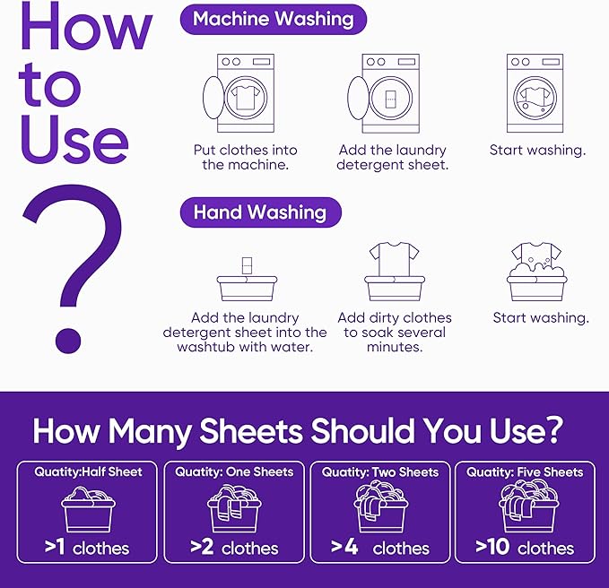 Lavender Laundry Detergent Sheets Travel Eco-friendly 300 Loads Fisroa Clothes - Image 9