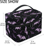 Makeup Train Case Halloween Purple Bats Carrying Portable Zip Travel Cosmetic Brush Bag Organizer Large for Women