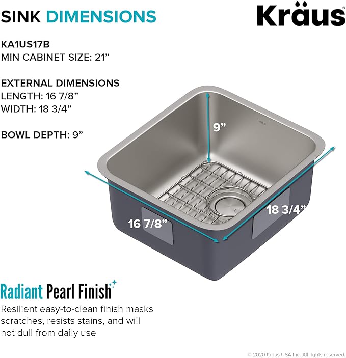 KRAUS Dex 17-inch Undermount 16 Gauge Stainless Steel Single Bowl Kitchen Sink - Image 5