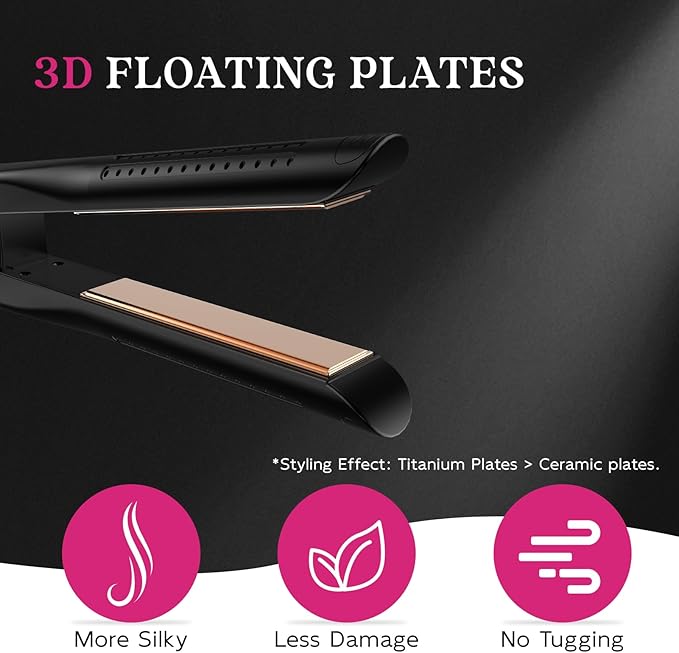 SKIMI Airflow Styler, Titanium Flat Iron Hair Straightener, Professional Curling Iron with Cooling Air Vents to Lock in Style, 5 Temps & Dual Voltage, Auto Off (Black & Champagne).