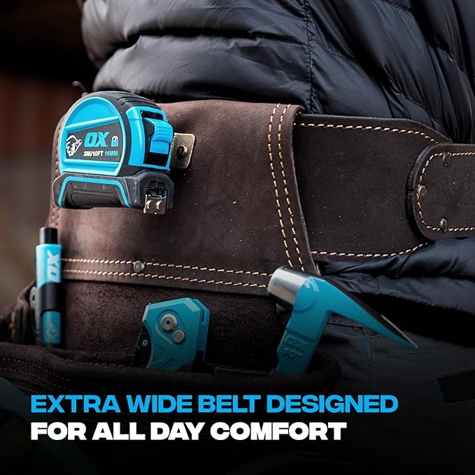 Ox Pro Drywall Tool Belt - 22-Pocket Leather Tool Belt Pouches - Made of Oil-Tanned Leather with Double-Stitching and Steel Rivets - OX-P263804