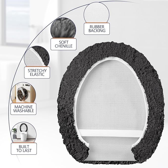 Microfiber Elongated Toilet Seat Cover 19.5"x 15" Machine Washable Solid Toilet - Image 4