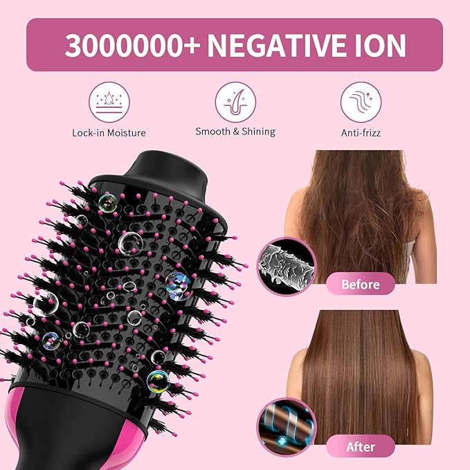 Hair Dryer Brush Blow Dryer Brush in One, Upgraded 4 in 1 Hair Dryer and Styler Volumizer with Negative Ion Anti-frizz Ceramic Titanium Barrel Hot Air Hair Straightener Brush