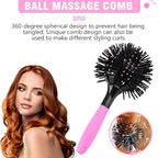 INVODA 3D Round Hair Brushes for Women Blow Drying Detangling Hairbrush 360 Degree Styling Brush for Thick Curly Hair Comb for Wet and Dry Hair (1 PCS)
