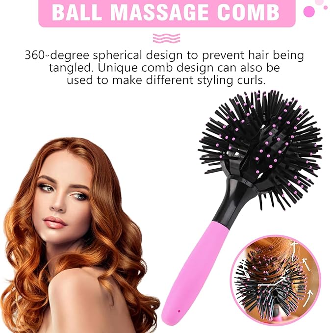 INVODA 3D Round Hair Brushes for Women Blow Drying Detangling Hairbrush 360 Degree Styling Brush for Thick Curly Hair Comb for Wet and Dry Hair (1 PCS)