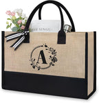 TOPDesign Personalized Initial Jute/Canvas Beach Bag, Monogrammed Gift Tote Bag by TOPDesign
