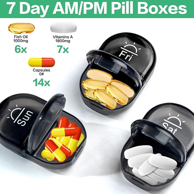 Serfeymi Weekly Travel Pill Organizer 2 Times A Day AM PM Upgraded Black Pill - Image 4