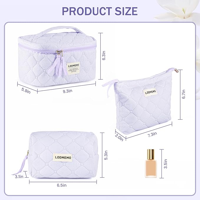 Makeup Bag 3 PCS Cosmetic Bags for Women, Large Travel Make up Bag Set Cute - Image 6