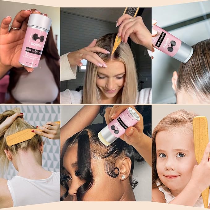 Slick Back Hair Brush & Wax Stick Set for Slick Back Hair – Teasing Boar Bristle Hair Brush for Sleek, Control, Flyaways & Baby Hairs – Wax Stick for Women Sectioning & Smoothing Ponytail Bun