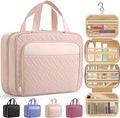HOTOR Travel Toiletry Bag for Women & Men, Waterproof Makeup Bag with Hanging Hook and Multiple Pockets, Cosmetic Bags for Women, Travel Essentials, 11.2'' x 3.2'' x 8.9'', Pale Pink