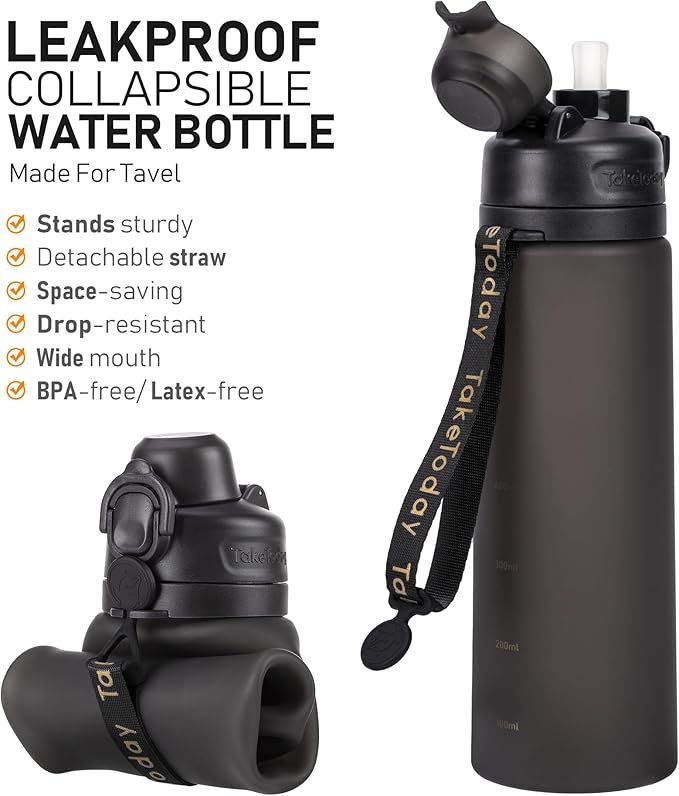 TakeToday Collapsible Water Bottles 20oz, Leak Proof, Foldable Silicone Travel - Image 4