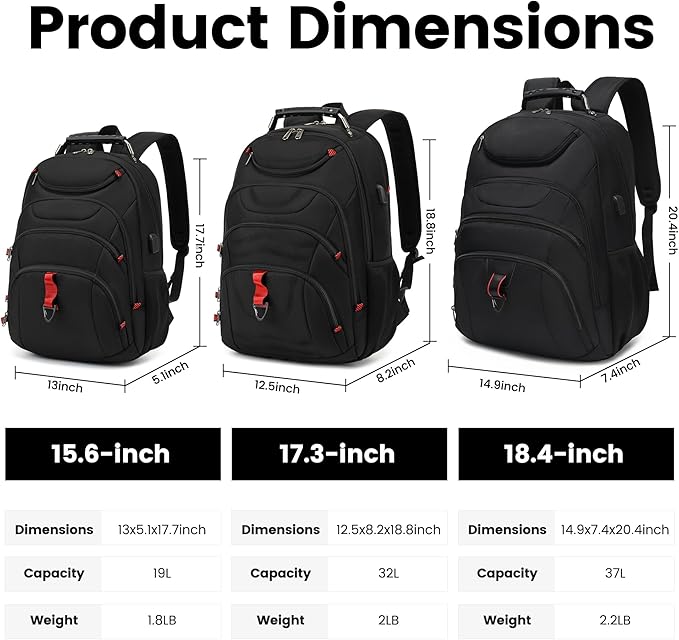 Extra Large Laptop Backpack for Men, 37L Gaming Laptop Backpack, 18.4Inch - Image 7