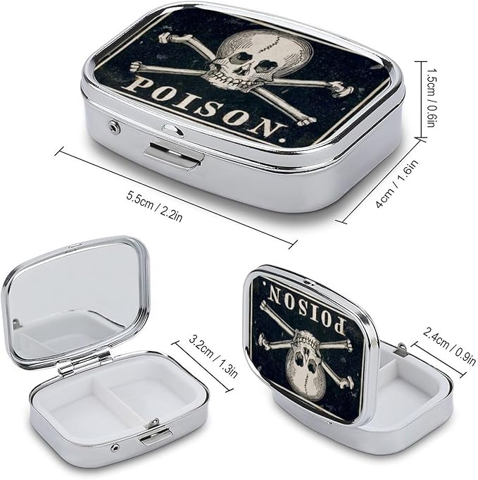 Metal 2 Compartment Pill Organizer Travel Friendly Portable Compact Pill Box - Image 2
