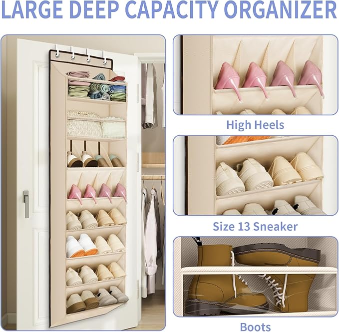 FENTEC 1 Pack Over The Door Shoe Organizer, 8-Tier Shoe Rack - Image 2