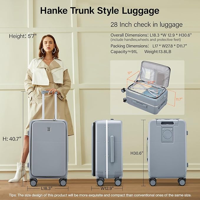 Hanke 28 Inch Luggage with Cup Holder and Charge, Top Opening Hard Shell - Image 2