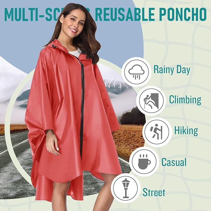 SaphiRose Unisex Rain Poncho Raincoat Hooded - Image 2