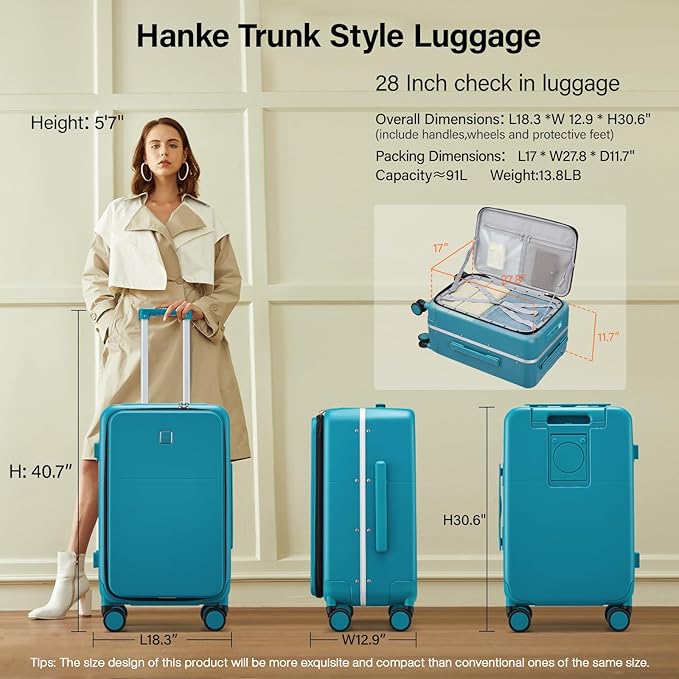 Hanke 28 Inch Luggage with Cup Holder and Charge, Top Opening Hard Shell - Image 2