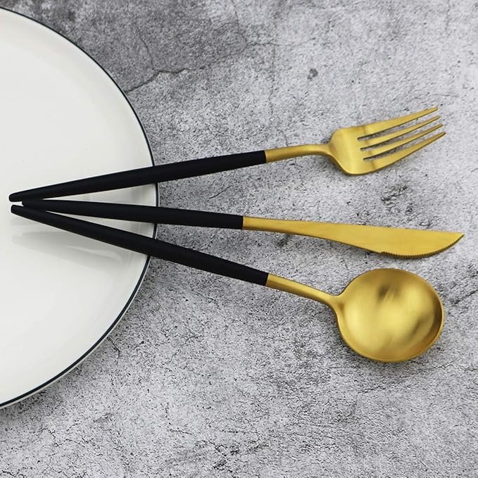 Gugrida 5-Piece 18/10 Stainless Steel Matte Gold Silverware Set, Kitchen - Image 8