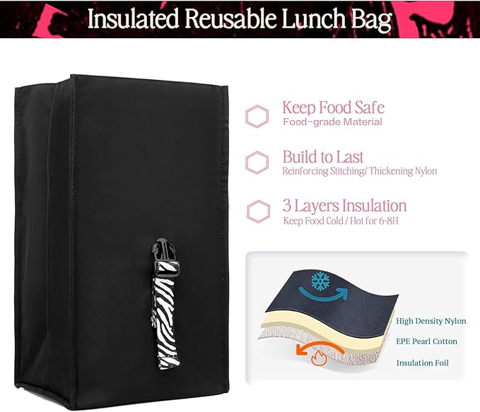 SUNNY BIRD Insulated Lunch Bag Rolltop Lunch Box Tote Bag - Image 6