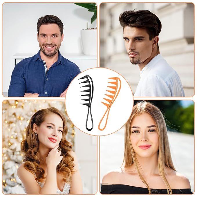 Wide Tooth Comb 2 PCS Large Row Combs Thick Knotting Curls Curly Wet Wigs Hair Stylist Comb Anti-slip Teeth Hook Handle Hairstyle Set Fine Detangling Hairdressing Scratch Scalp Tidy Shower Appliances