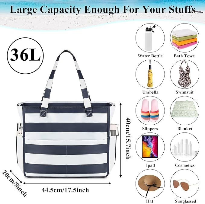 LEDAOU Beach Bag Waterproof Sandproof Women Tote Bag Pool Bag - Image 2