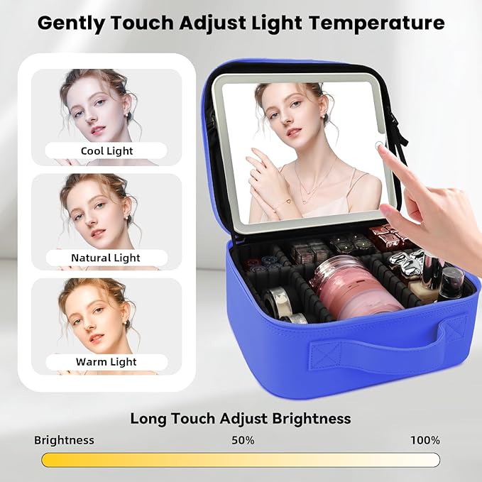Travel Makeup Bag with LED Mirror and Light Makeup Travel Bag Organizer - Image 2