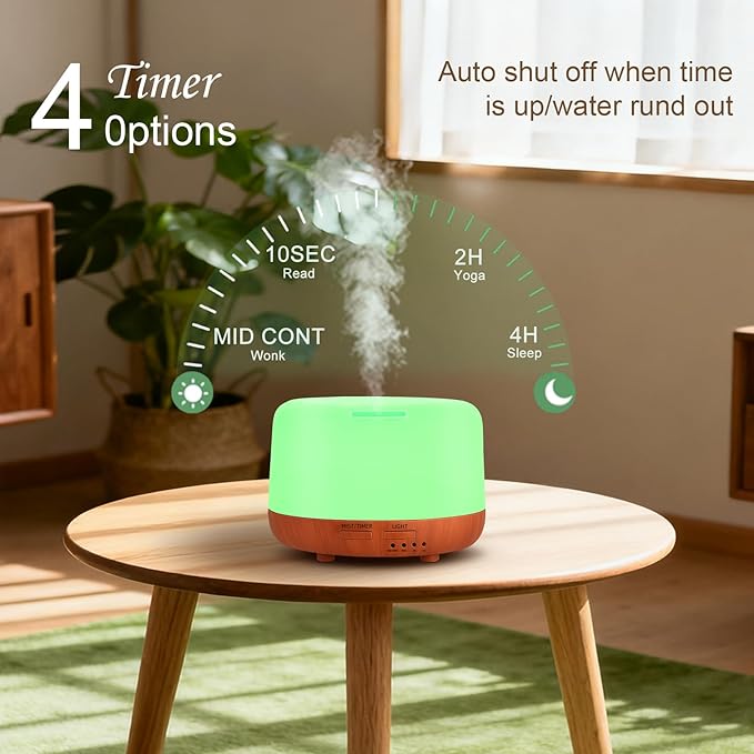 300ML Essential Oil Diffuser, Small Aromatherapy Diffuser with Remote, 7-Color LED Light, 4 Timer Settings, Safe Auto-Off, for Bedroom, Desk, Home Office