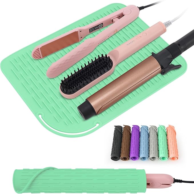 Large Silicone Heat Resistant Mat, Portable Travel Hot Hair Tools Holder Pad for Curling Iron, Flat Iron, Hair Straightener and Other Styling Tools(12.0" x 9.0")