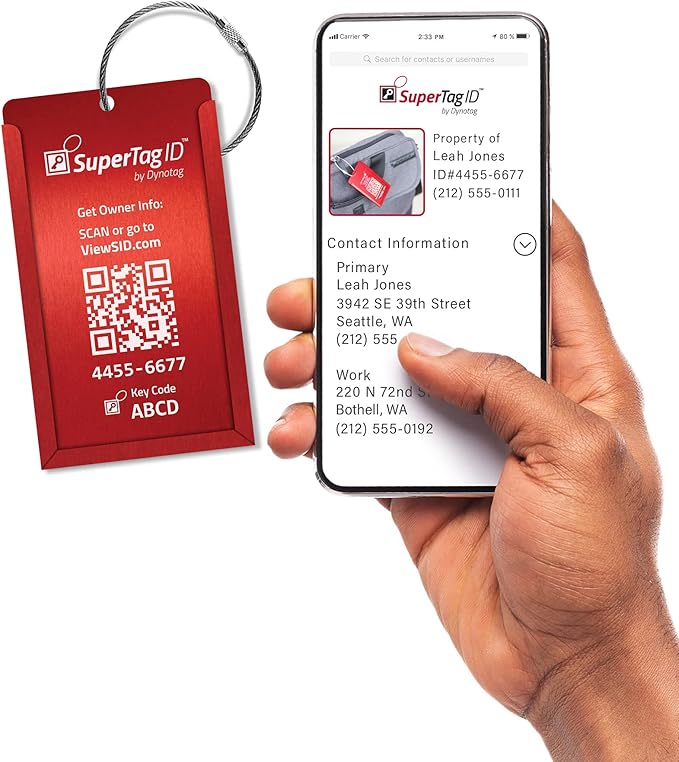 Dynotag® Web Enabled Smart Aluminum Convertible Luggage ID Tag + Braided Steel - Image 2