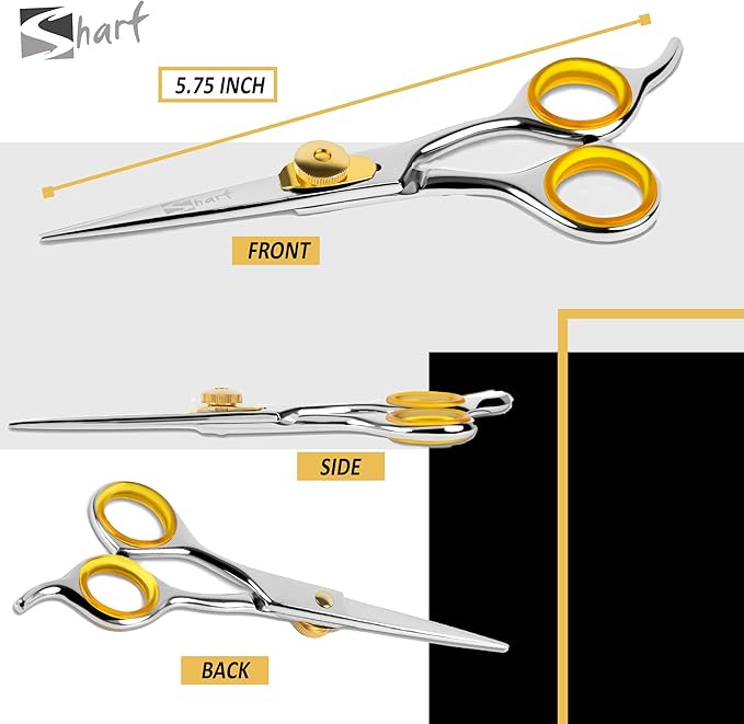 SHARF Professional 5.75” Straight Barber Scissors: Sharp 440c Japanese Stainless Steel Hair Cutting Shears For Men & Women| Gold Touch Series Trimming Scissors w/Easy Grip Handles