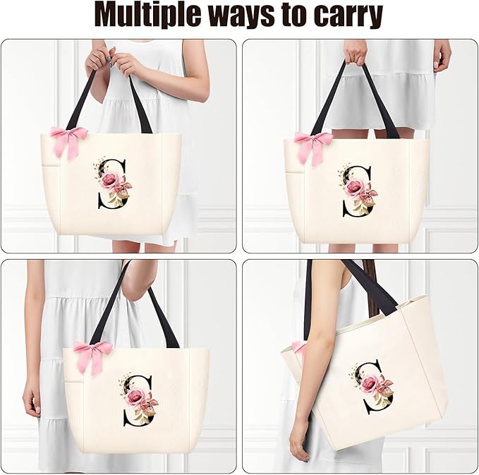 Vavabox Tote Bag, A-Z Initial Monogrammed Waterproof Tote Bag, Bridesmaid Gifts - Image 4