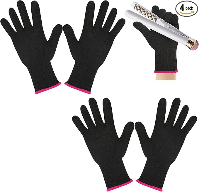 2 Pair Heat Resistant Gloves for Hair Styling Professional Hot Hand Gloves Heat Protection Flat Iron Gloves Pink Edge Heat Press Sublimation Gloves for Women Curling Wand Styling Tool
