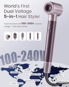 MESCOMB Dual Voltage Hair Dryer Brush for Travel – 5 in 1 Air Styler with High-Speed Blow Dryer, Anti-Frizz, Compact Design with Travel Bag, Ideal for Europe & Worldwide Use (100V–240V) Gift for Women