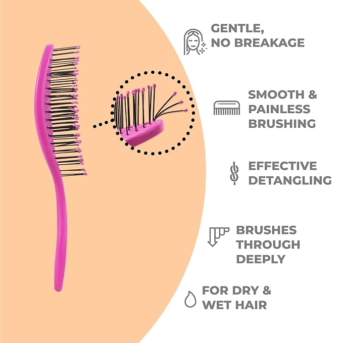 Ninabella Spiral Hairbrush - Detangle Hair Brush - For Brushing Wet or Blow Dry Hair - Detangler Vent Brush - Hairbrushes for Travel - Pink