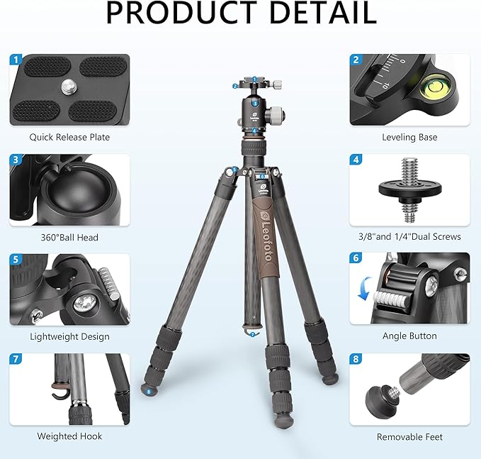 Portable Travel Tripod, Carbon Fiber Camera Tripod - Image 6