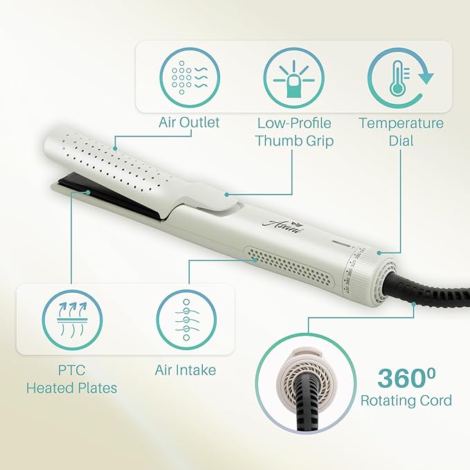 Asani 360° Airflow Styler - 2-in-1 Professional Curling Wand & Hair Straightener - Flat Iron Curler with Cooling Fan, Air Vents - Crimper Styling Tool for Volume & Curls - for All Hair (Pearl White)