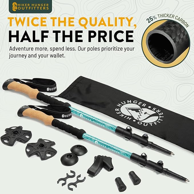 100% Carbon Fiber Trekking Poles by USA Brand - Image 2